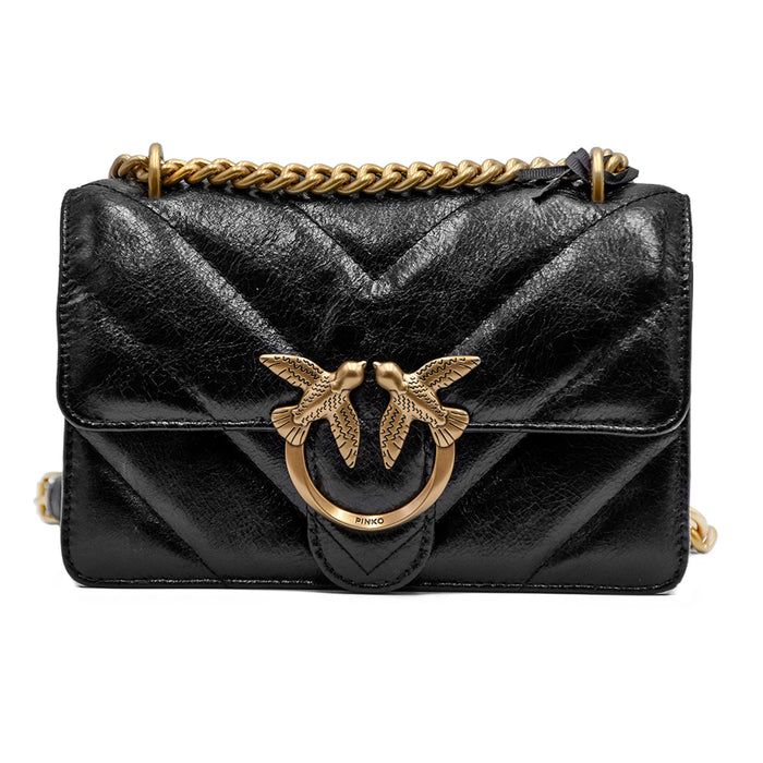 Pinko Love One Mini Bag In Wrinkle Leather Big Chevron Motif Black