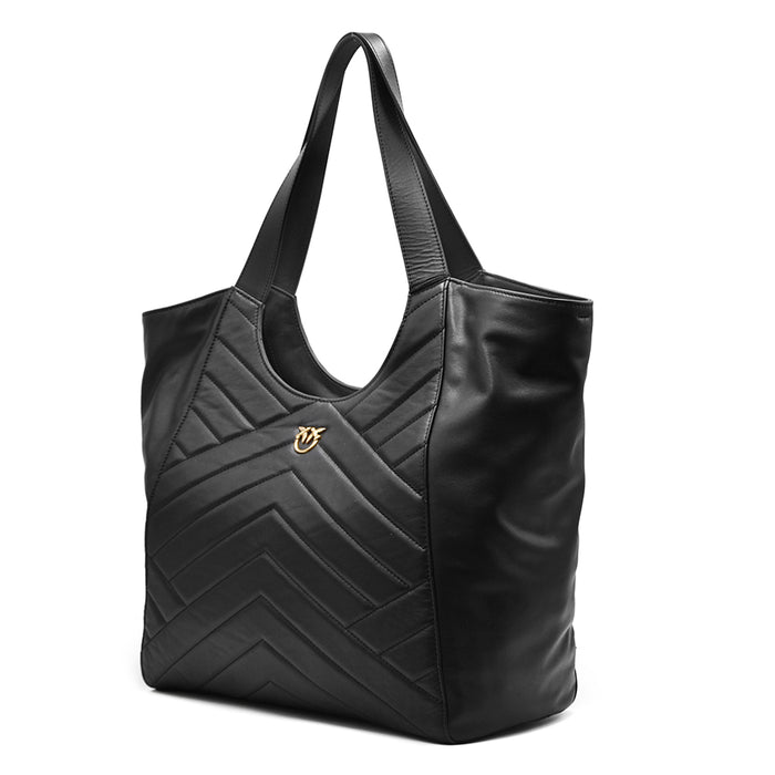 Black Pinko Quilted Tote Puzzle Bag Microfiber Interior