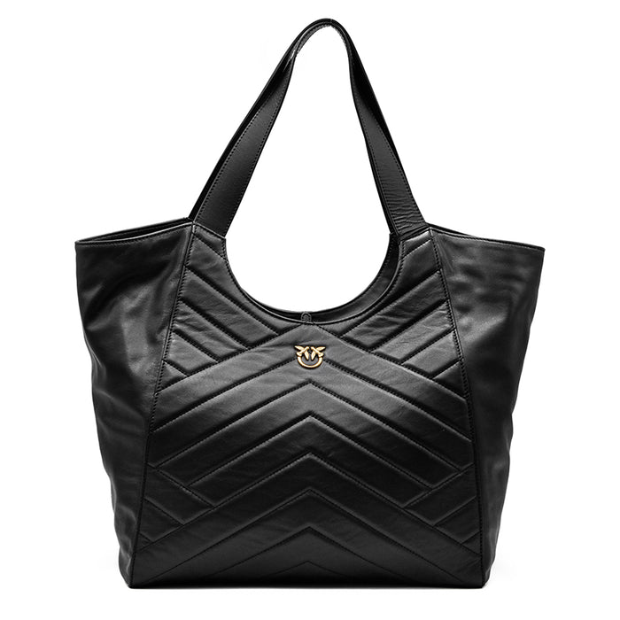 Black Pinko Quilted Tote Puzzle Bag Microfiber Interior