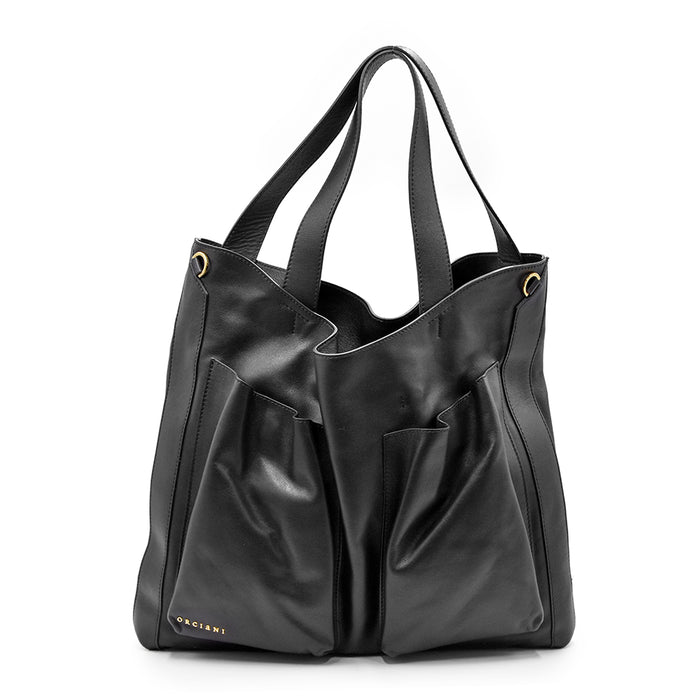 Borsa Orciani Buys Soft Martellata Nero Con Maxi Tasche A Vista