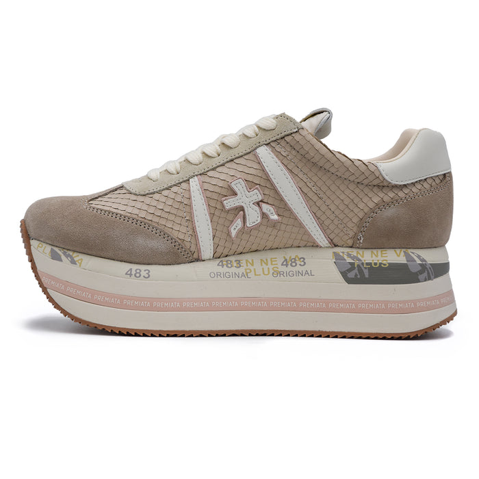 Sneakers Premiata Donna Beth 7039 Taupe Inserti Effetto Phyton