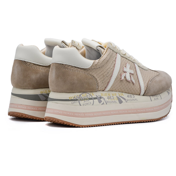 Sneakers Premiata Donna Beth 7039 Taupe Inserti Effetto Phyton