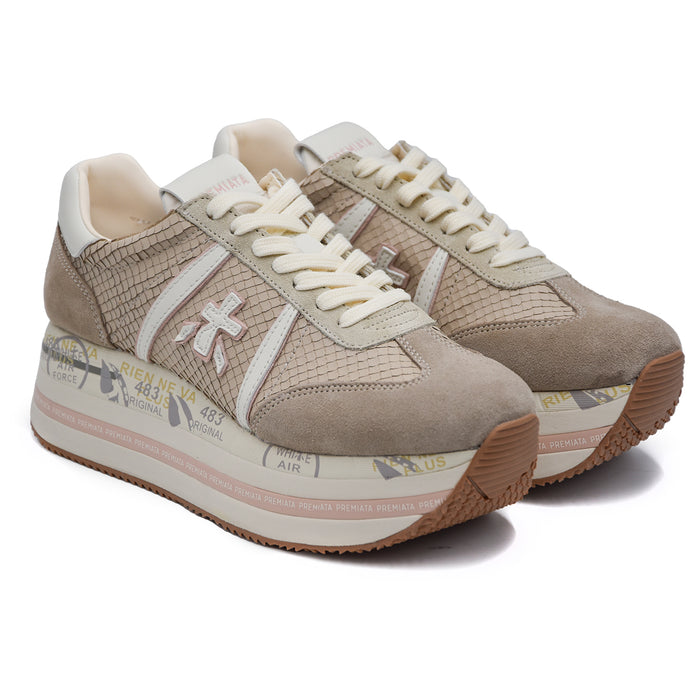 Sneakers Premiata Donna Beth 7039 Taupe Inserti Effetto Phyton