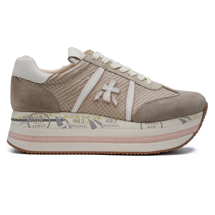 Sneakers Premiata Donna Beth 7039 Taupe Inserti Effetto Phyton