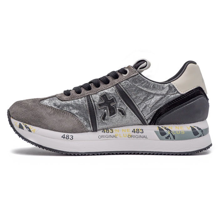 Sneakers Premiata Donna Grigio Conny 6986 Logatura Nera Contrasto