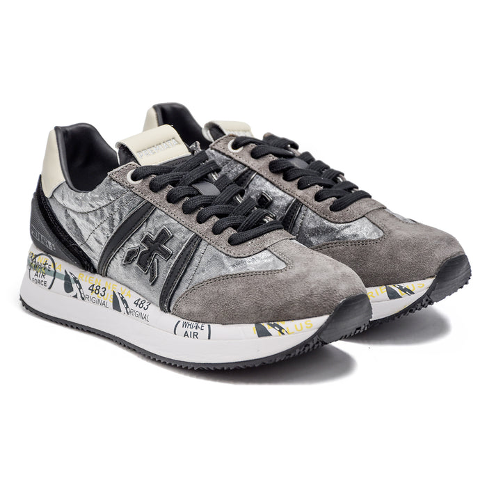 Sneakers Premiata Donna Grigio Conny 6986 Logatura Nera Contrasto