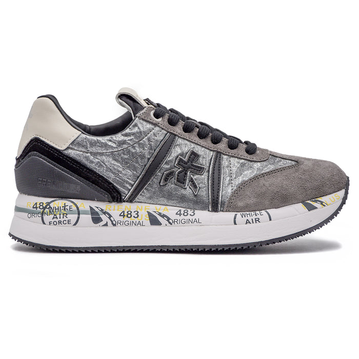 Sneakers Premiata Donna Grigio Conny 6986 Logatura Nera Contrasto