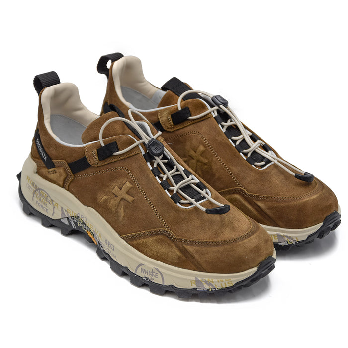 Sneakers Premiata Uomo Cross.2 382 Marrone Dettagli In Tessuto