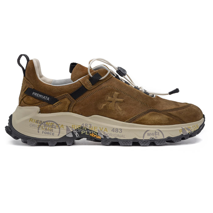 Sneakers Premiata Uomo Cross.2 382 Marrone Dettagli In Tessuto