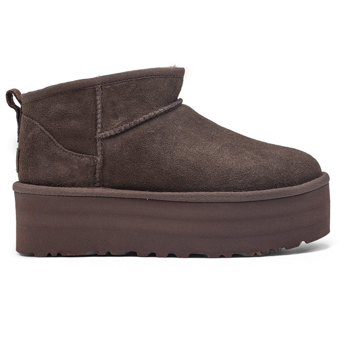 Ugg Ultra Mini Platform Ankle Boots Brown Asymmetric Edge Women