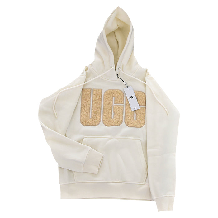 Felpa Ugg Rey Donna Con Cappuccio Avorio Logo In Maglia Bouclé