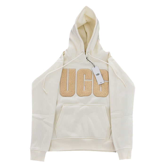 Felpa Ugg Rey Donna Con Cappuccio Avorio Logo In Maglia Bouclé