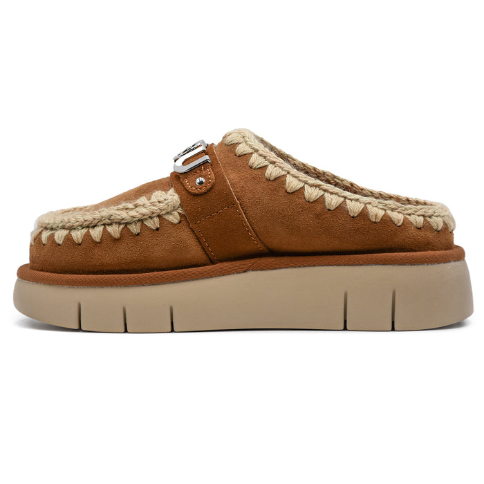 Sabot Mou Bounce Clog Cognac Con Logo In Metallo Su Fascia Donna