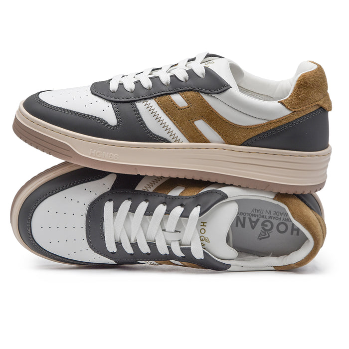 Hogan H630 Sneakers Uomo Bianco Blu Con Suola A Righe Sfumate