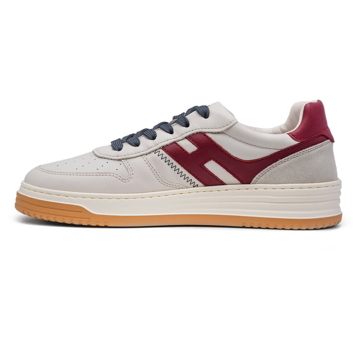 Sneakers Uomo Hogan H630 Crema Logo Rosso Allungato Al Tallone