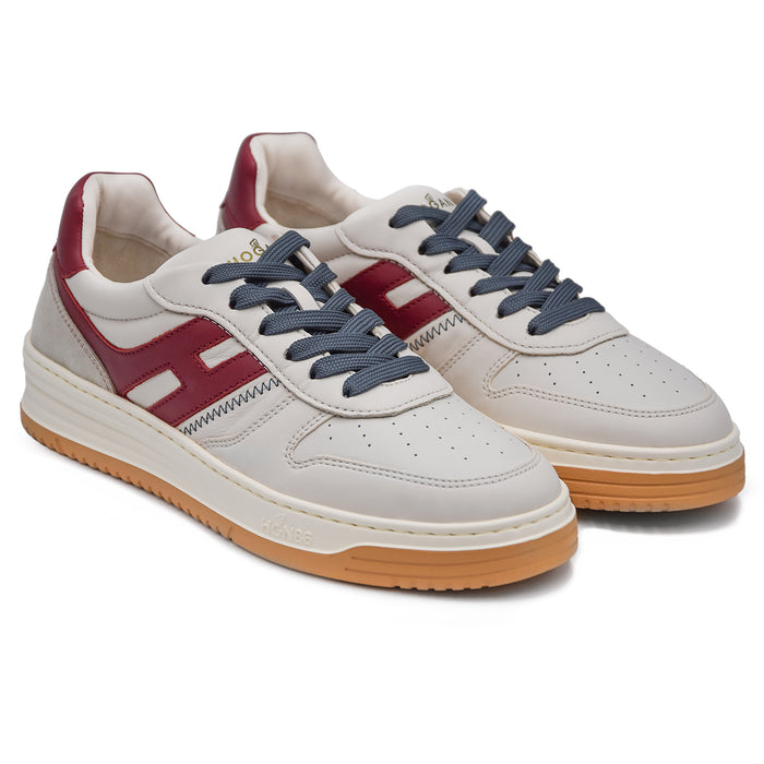 Sneakers Uomo Hogan H630 Crema Logo Rosso Allungato Al Tallone