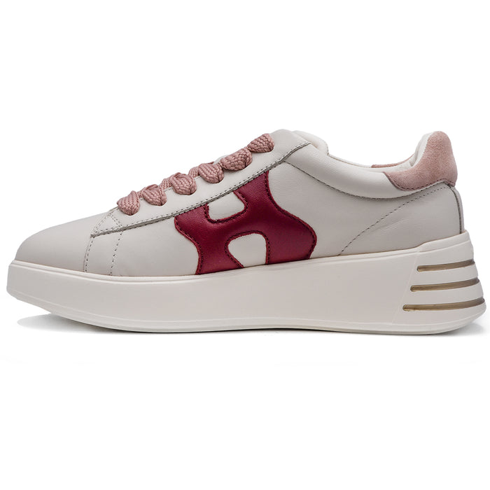 Sneakers Hogan Rebel Scanalature Sul Retro Bianco Bordeaux Donna