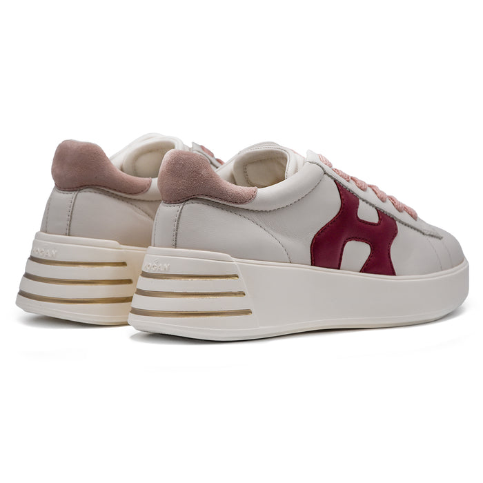 Sneakers Hogan Rebel Scanalature Sul Retro Bianco Bordeaux Donna