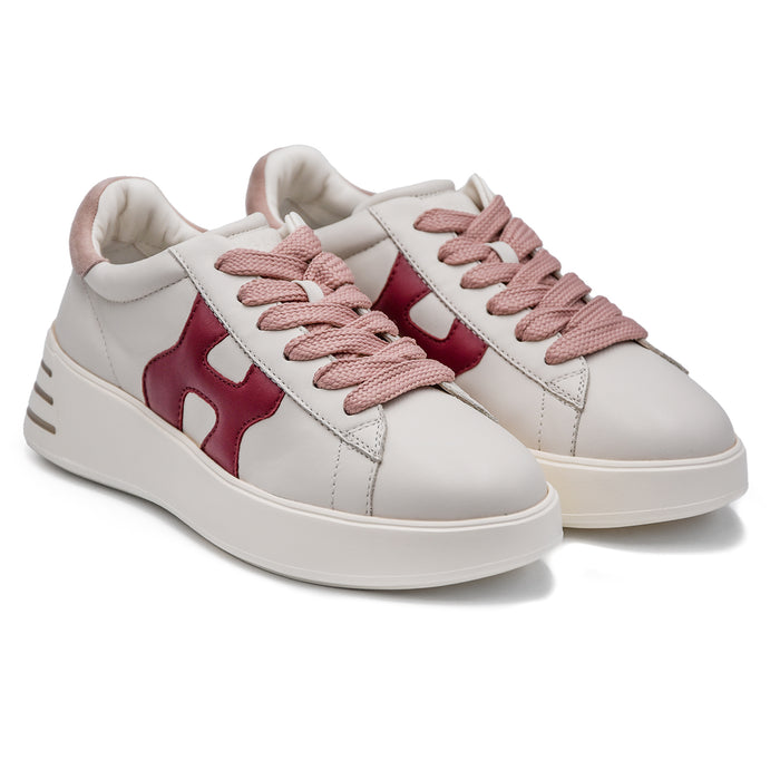 Sneakers Hogan Rebel Scanalature Sul Retro Bianco Bordeaux Donna