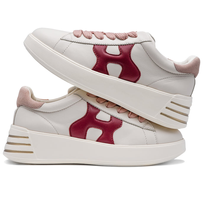 Sneakers Hogan Rebel Scanalature Sul Retro Bianco Bordeaux Donna