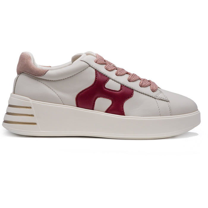 Sneakers Hogan Rebel Scanalature Sul Retro Bianco Bordeaux Donna