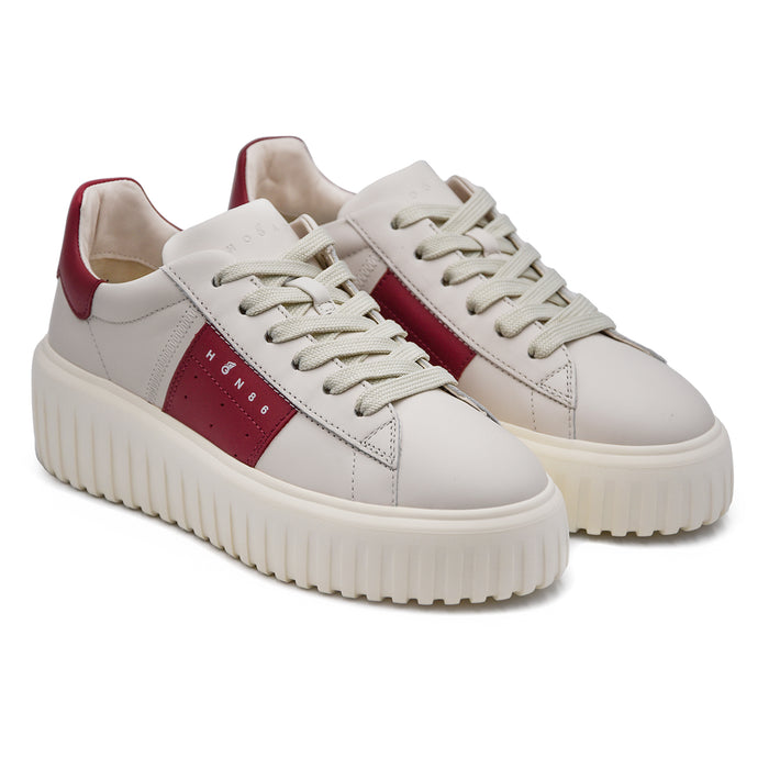 Hogan New H-Stripes Sneakers Avorio Con Fascia Bordeaux Donna