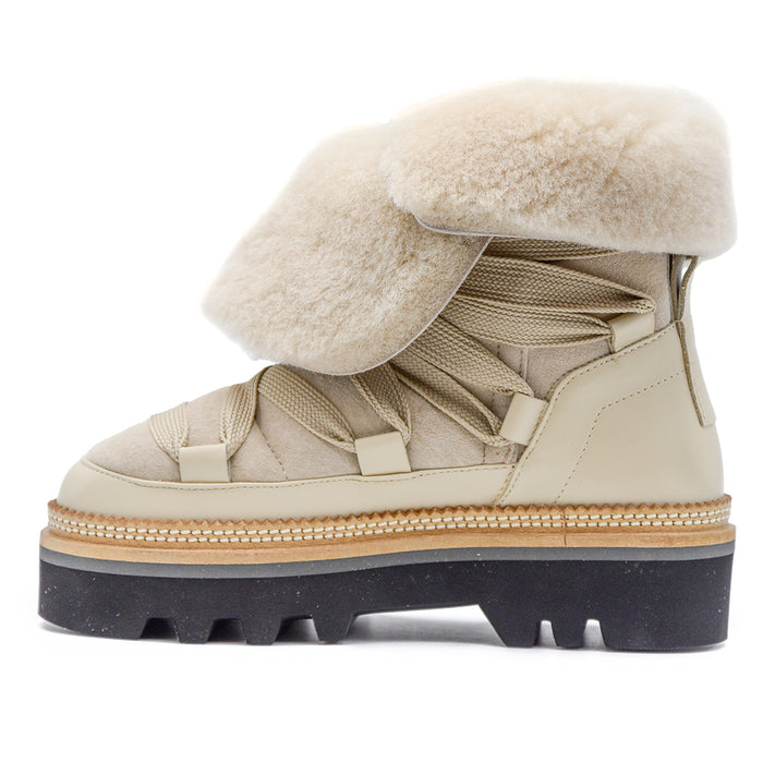 Hogan H675 Ivory Lace-Up Ankle Boots Street Style Recall Women