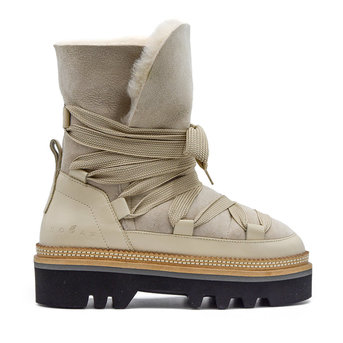 Hogan H675 Ivory Lace-Up Ankle Boots Street Style Recall Women