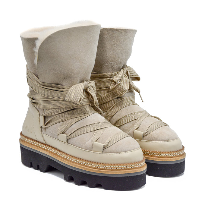 Hogan H675 Ivory Lace-Up Ankle Boots Street Style Recall Women