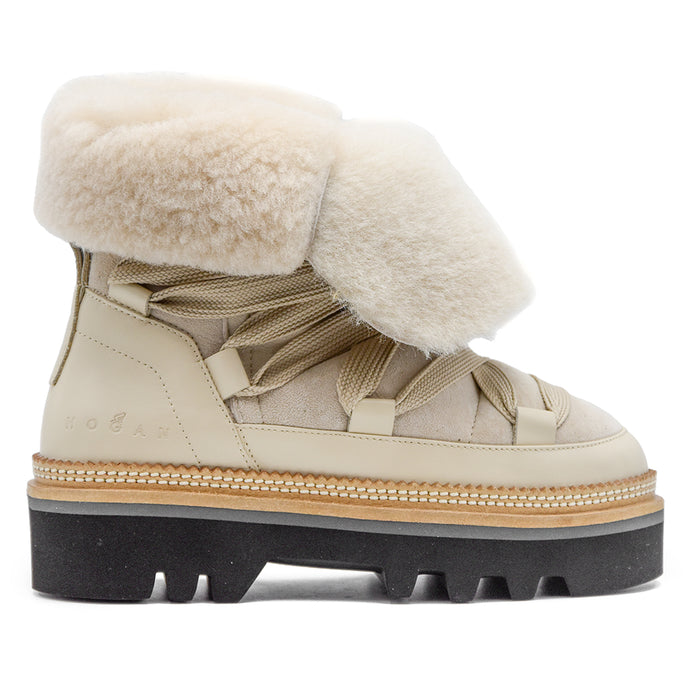 Hogan H675 Ivory Lace-Up Ankle Boots Street Style Recall Women