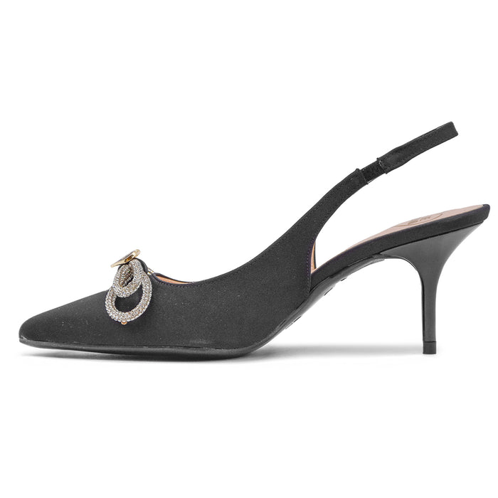 Love Moschino Black Satin Chanel With Shiny Mid Heel Women