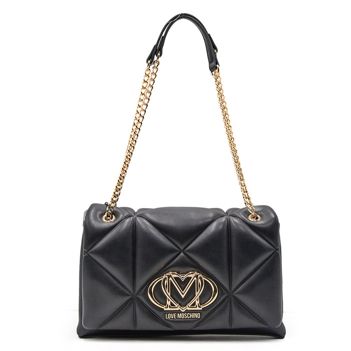 Love Moschino Borsa Nero Con Maxi Monogramma Oro Su Pattina