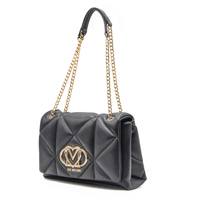 Love Moschino Borsa Nero Con Maxi Monogramma Oro Su Pattina