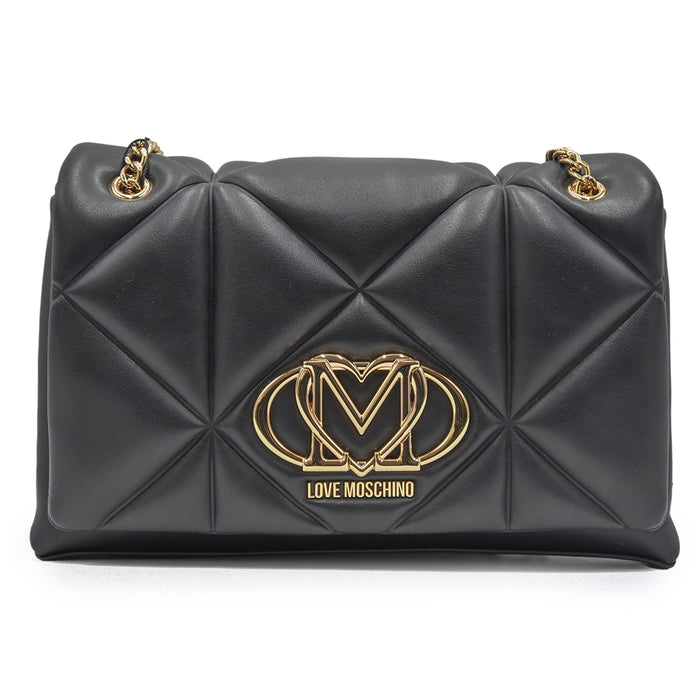 Love Moschino Borsa Nero Con Maxi Monogramma Oro Su Pattina