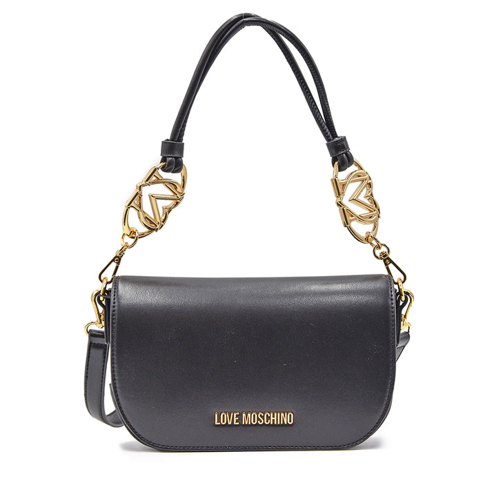 Borsa Love Moschino Nero Con Monogramma Applicato Nella Tracolla