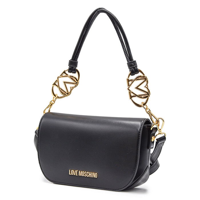 Borsa Love Moschino Nero Con Monogramma Applicato Nella Tracolla