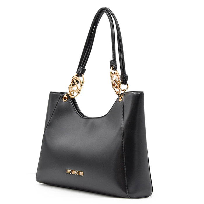 Love Moschino Borsa Shopper Nero Con Attacchi Logati In Metallo