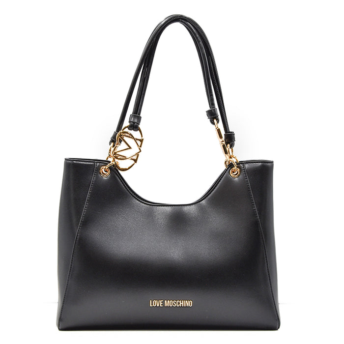 Love Moschino Borsa Shopper Nero Con Attacchi Logati In Metallo