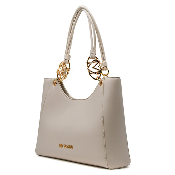 Borsa Shopper Avorio Love Moschino Dotata Di Chiusura Con Clip