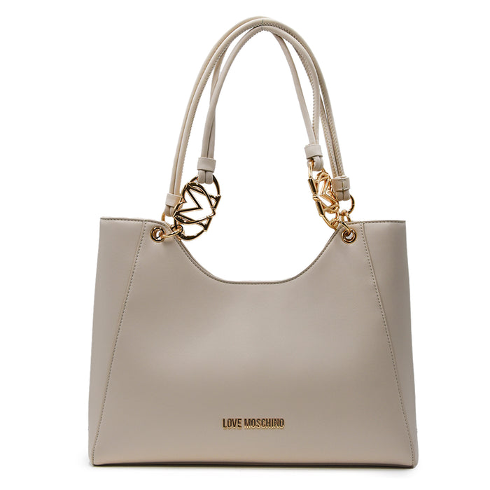 Borsa Shopper Avorio Love Moschino Dotata Di Chiusura Con Clip