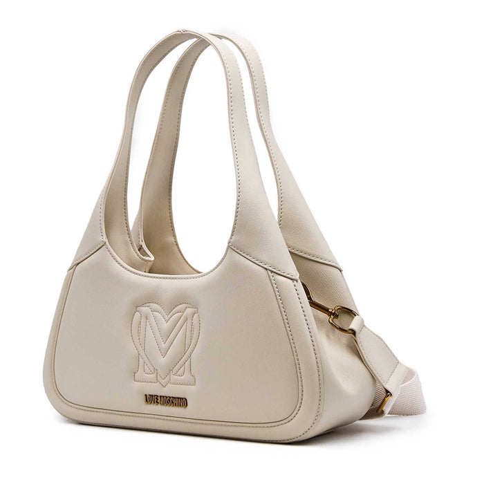 Love Moschino Ivory Bag With Tone On Tone Fabric Shoulder Strap