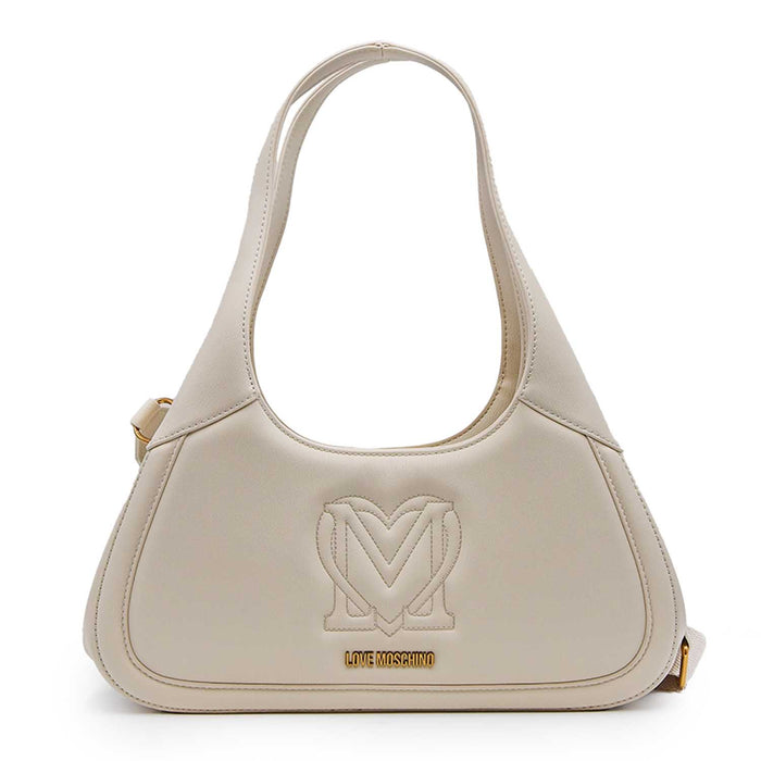 Love Moschino Ivory Bag With Tone On Tone Fabric Shoulder Strap