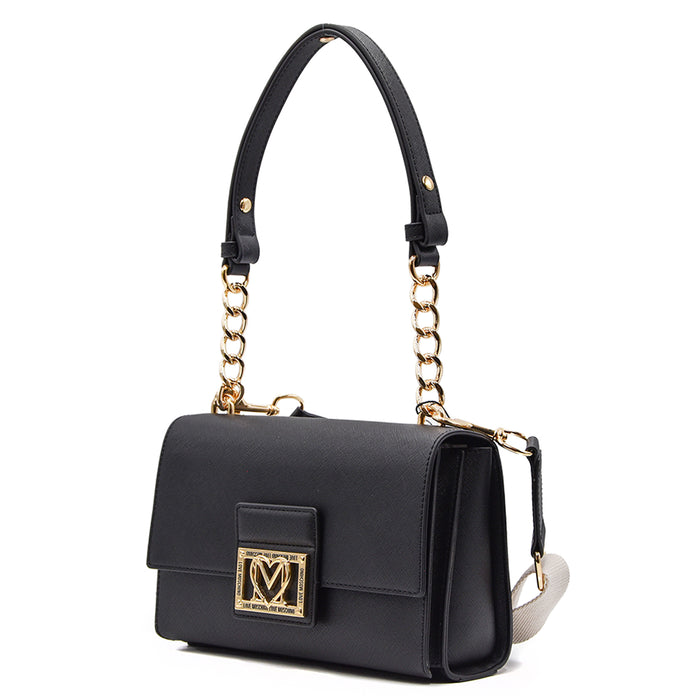 Love Moschino Borsa Nero Dal Maxi Monogramma Oro Sulla Pattina