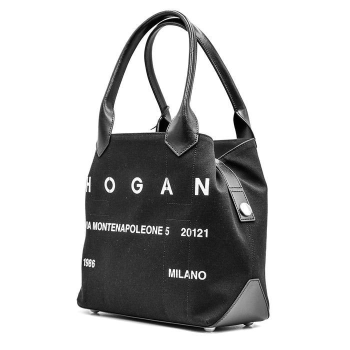 Hogan Borsa Media Script Nero Canvas Dalla Mano Leggermente Ruvida