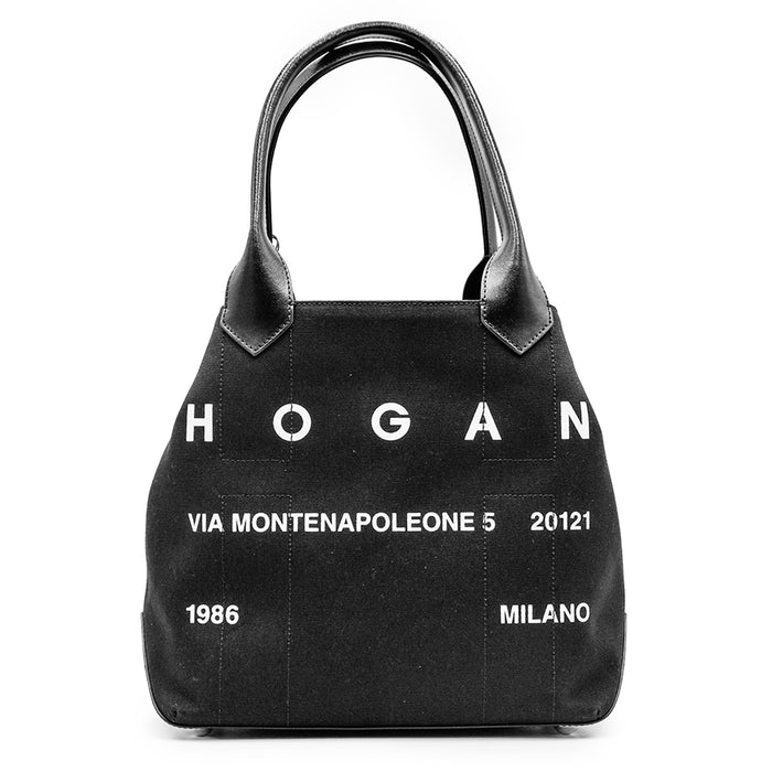 Hogan Borsa Media Script Nero Canvas Dalla Mano Leggermente Ruvida