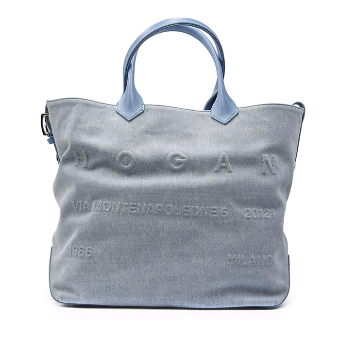Borsa Hogan Donna Script Shopping Bag Celeste In Denim Vintage