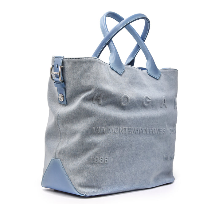 Borsa Hogan Donna Script Shopping Bag Celeste In Denim Vintage