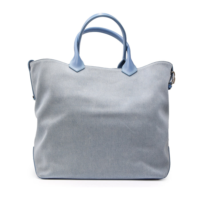 Borsa Hogan Donna Script Shopping Bag Celeste In Denim Vintage