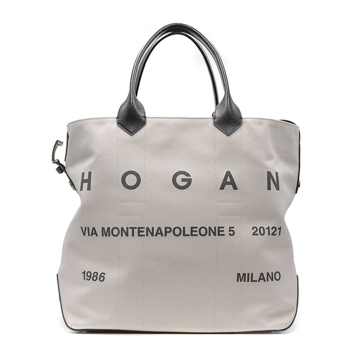 Borsa Hogan Shopping Grande Script Avorio Nuovo Logo A Contrasto