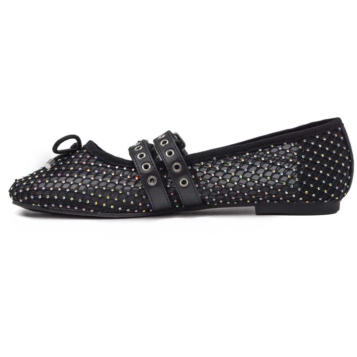 Ballerine Donna Loafer Nero Misty In Fresco Tessuto Retato